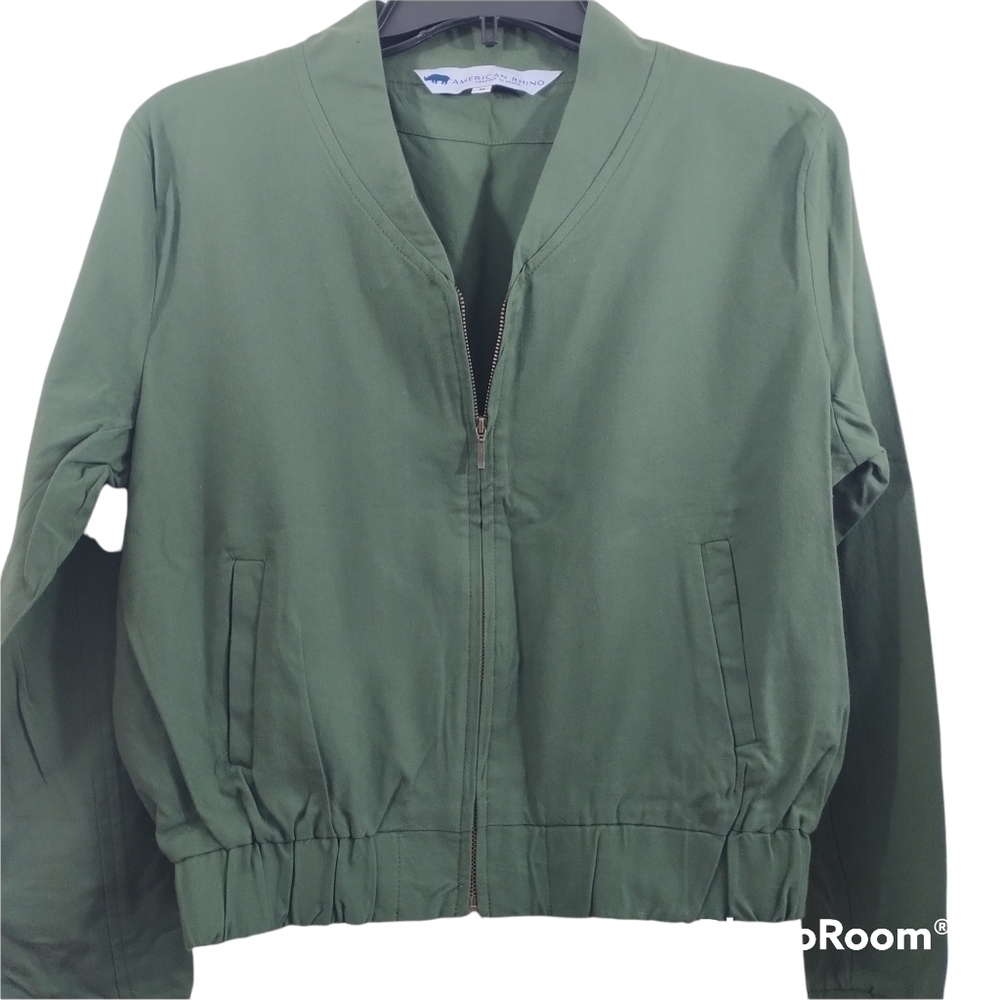 American Rhino, Zip Front Bomber Jacket, 100% Cotton Made in Kenya, Olive Sz M